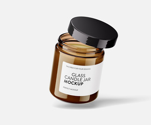 Glass Candle Jar Mockup PSD Template - Amber Packaging