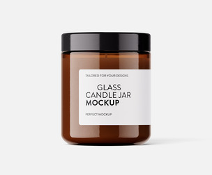 Amber Glass Candle Jar Mockup PSD Template - Front View Packaging