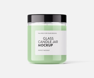 Glass Candle Jar Mockup PSD Template - Front View Packaging