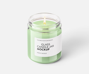 Glass Candle Jar Mockup PSD Template - Burning Wick View