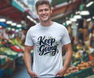 Casual White T-Shirt Mockup PSD Template - Man in Market Scene