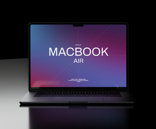 MacBook Air Mockup PSD Template - Dark Minimalist Studio Scene