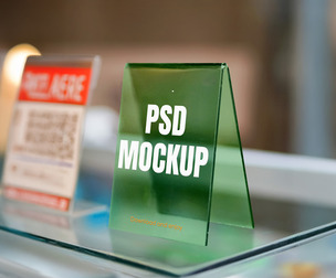 Acrylic Shop Counter Stand Mockup PSD Template - Table Tent Display