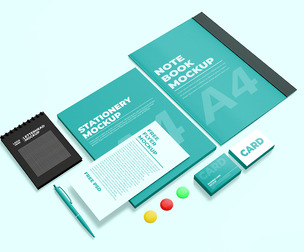 Complete Stationery Branding Mockup PSD Set - Teal & Black
