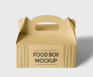 Wide Kraft Paper Food Box Mockup PSD Template - Takeout Handle Box