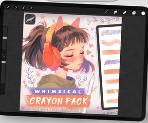Procreate Anime Crayon Brushes – Whimsical 50 Pack, Paper and Chalk Textures, Stamps
