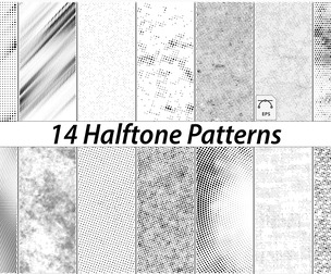 14 Halftone Patterns, Abstract Back Dotted, Grey Grunge Textures, Halftone Wave, EPS Files