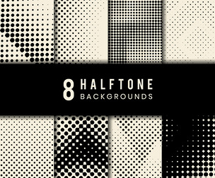 8 Halftone Backgrounds, Black, Cream, Vintage Dot Patterns, Retro Texture, EPS File