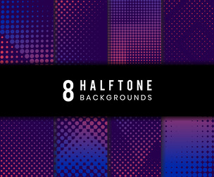 8 Halftone Backgrounds, Purple Pink Gradient, Modern Visual Impact, EPS File