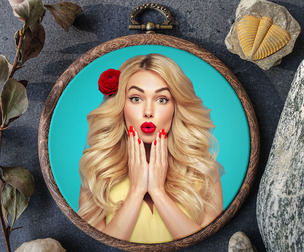 Round Frame Mockup PSD Template, Studio Background, Nature Elegance, Stone