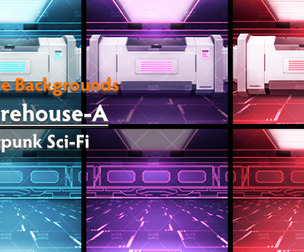 9 Cyberpunk Sci-Fi Backgrounds - "9Warehouse-A"