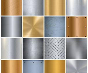 16 Metal Textures Surfaces, Copper, Steel, Brass, Aluminum, Gold Panels, Industrial, EPS File