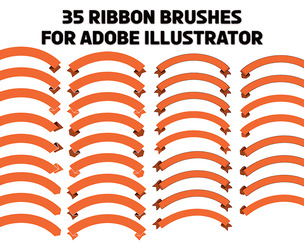 35 Ribbon Brushes For Adobe Illustrator, Orange Arched Ribbons