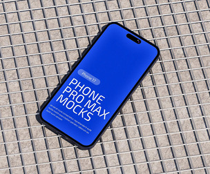 iPhone 17 Pro Max Mockup PSD Template - Overhead Grid Surface