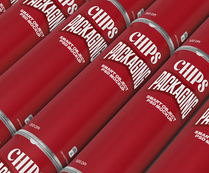 Repeating Chips Can Packaging Mockup PSD Template - Stacked View