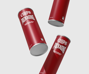 Triple Flying Chips Can Packaging Mockup PSD Template - Dynamic Display