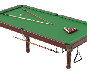 Billiards pool table with cue stick