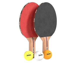 Table tennis paddles red with balls