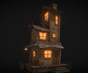 Stylized Cartoon hounted House 3D Model