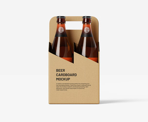 2 Pack Beer Bottle Carrier Mockup PSD Template - Craft Packaging