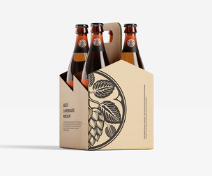 4 Pack Beer Bottle Carrier Mockup PSD Template - Craft Packaging