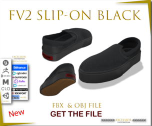 FV2 Slip-On Black – Game Ready FBX + OBJ (Excelsior Edition)