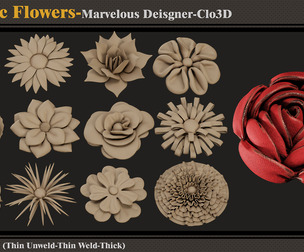 13 Fabric Flowers-MD-Clo3D-ZPRJ-FBX - OBJ