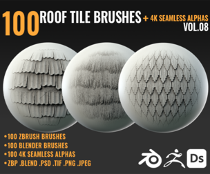 100 ROOF TILE  BRUSHES + 4K SEAMLESS ALPHAS - VOL 08