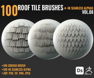 100 ROOF TILE  BRUSHES + 4K SEAMLESS ALPHAS - VOL 08