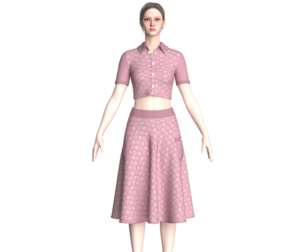 Girls Printed Crop Shirt With Skirt  | Marvelous / Clo3d / obj / fbx