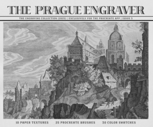 The Prague Engraver Procreate Kit (Procreate Brushes, Color Swatches & Paper Textures)