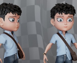 Chibi Boy Shirt shorts Snecker Blue Bag Brown