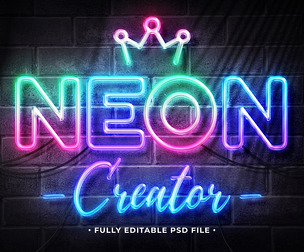 Neon Creator PSD Fully Editable Text Effect. Layer Style PSD Mockup Template