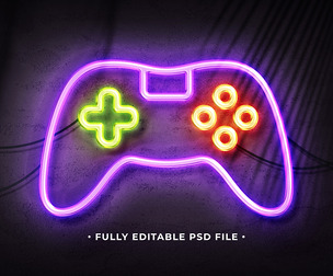 Neon Game PSD Fully Editable Text Effect. Layer Style PSD Mockup Template