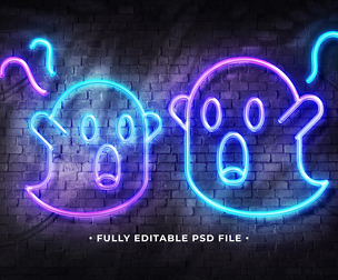 Neon Ghosts PSD Fully Editable Text Effect. Layer Style PSD Mockup Template