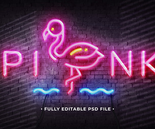 Neon Pink PSD Fully Editable Text Effect. Layer Style PSD Mockup Template