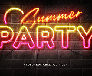 Neon Summer Party PSD Fully Editable Text Effect. Layer Style PSD Mockup Template