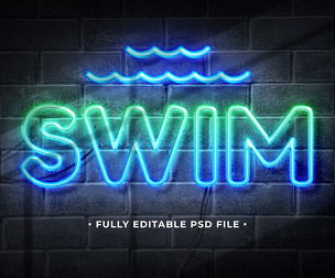 Neon Swim PSD Fully Editable Text Effect. Layer Style PSD Mockup Template