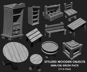 Stylized Wooden Objects IMM Brush Pack (11 in One)