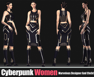 3D Women Cyberpunk Outfit (CLO3D, MD PROJECTS+OBJ+FBX)