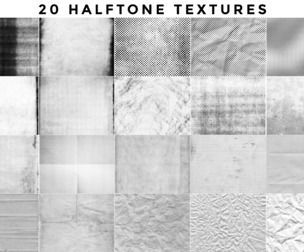20 Halftone Textures, Paper Pattern, Crumpled Grayscale, EPS - PNG - JPG