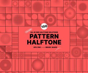 100 Geometric Halftone Shapes, Modern Polka Dots, EPS - PNG - ABR