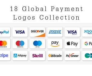 18 Global Payment Logos Collection: PayPal, Visa, Mastercard, Amex, Apple Pay, Google Pay, ESP File