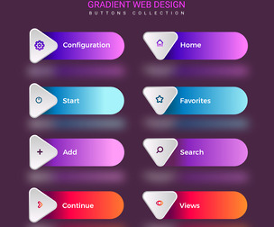 8 Gradient Web Design Buttons, Triangular Icons, Soft Neon Shadows