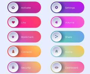 10 Gradient Round Action Buttons With Icons, UI Layout