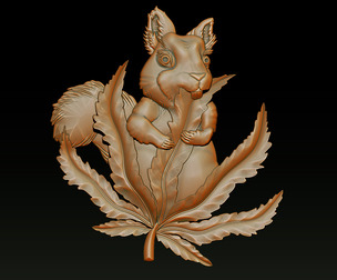 Squirrel Leaf 3D Bas-Relief – STL | OBJ | ZTL – CNC Carving