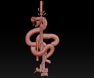 Snake Wrapped Rifle 3D Bas Relief - STL - OBJ - ZTL - CNC Carving