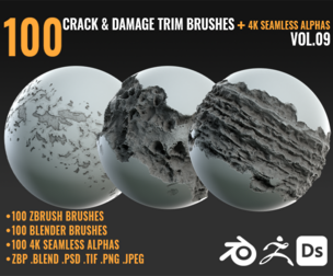 100 CRACK & DAMAGE TRIM BRUSHES + 4K SEAMLESS ALPHAS - VOL 09