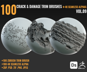 100 CRACK & DAMAGE TRIM BRUSHES + 4K SEAMLESS ALPHAS - VOL 09