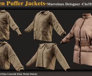 5 Women Puffer Jackets -MD-CLo3D-ZPRJ-FBX-OBJ